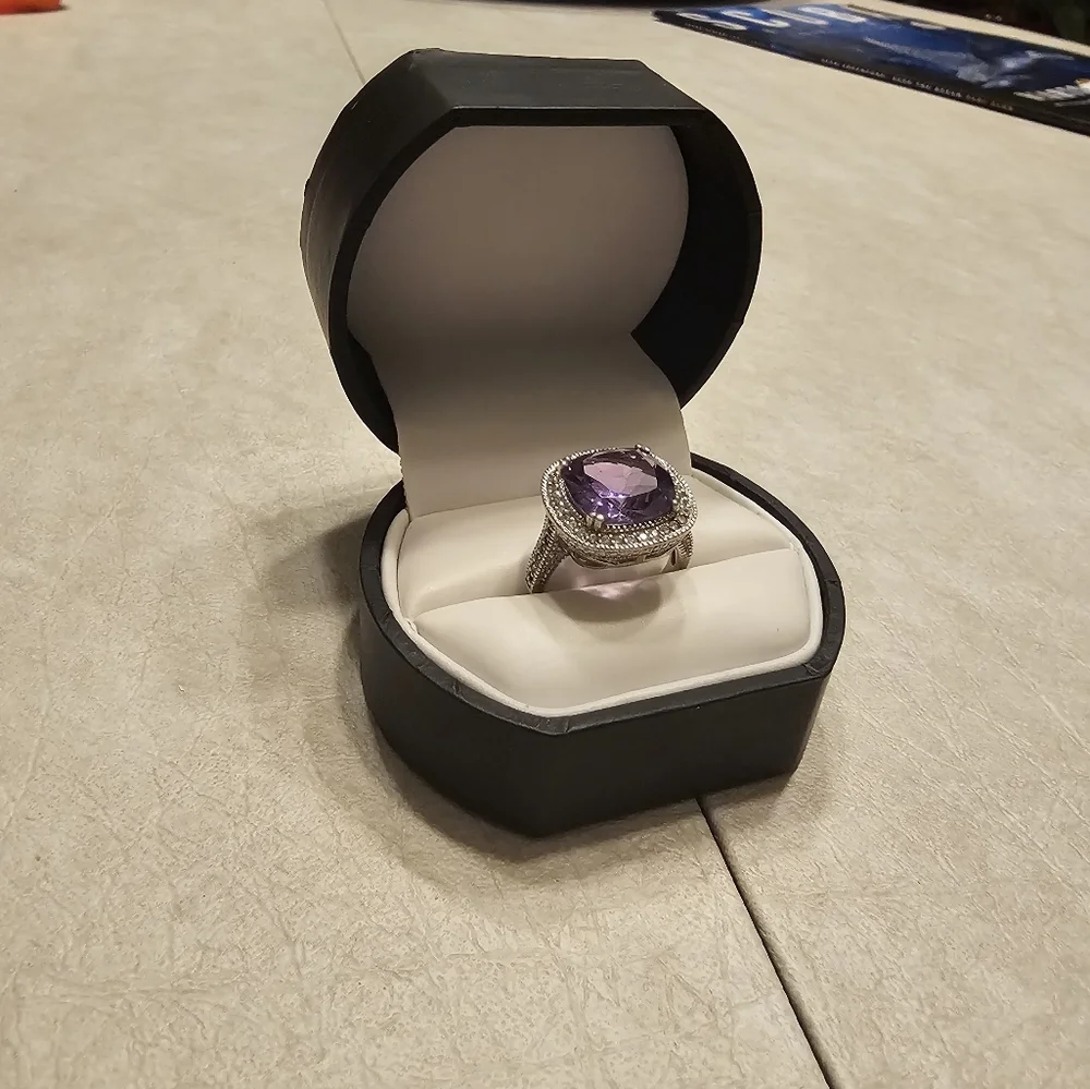 Cushion Cut Amethyst Ring Sterling Silver - Picture 13 of 17